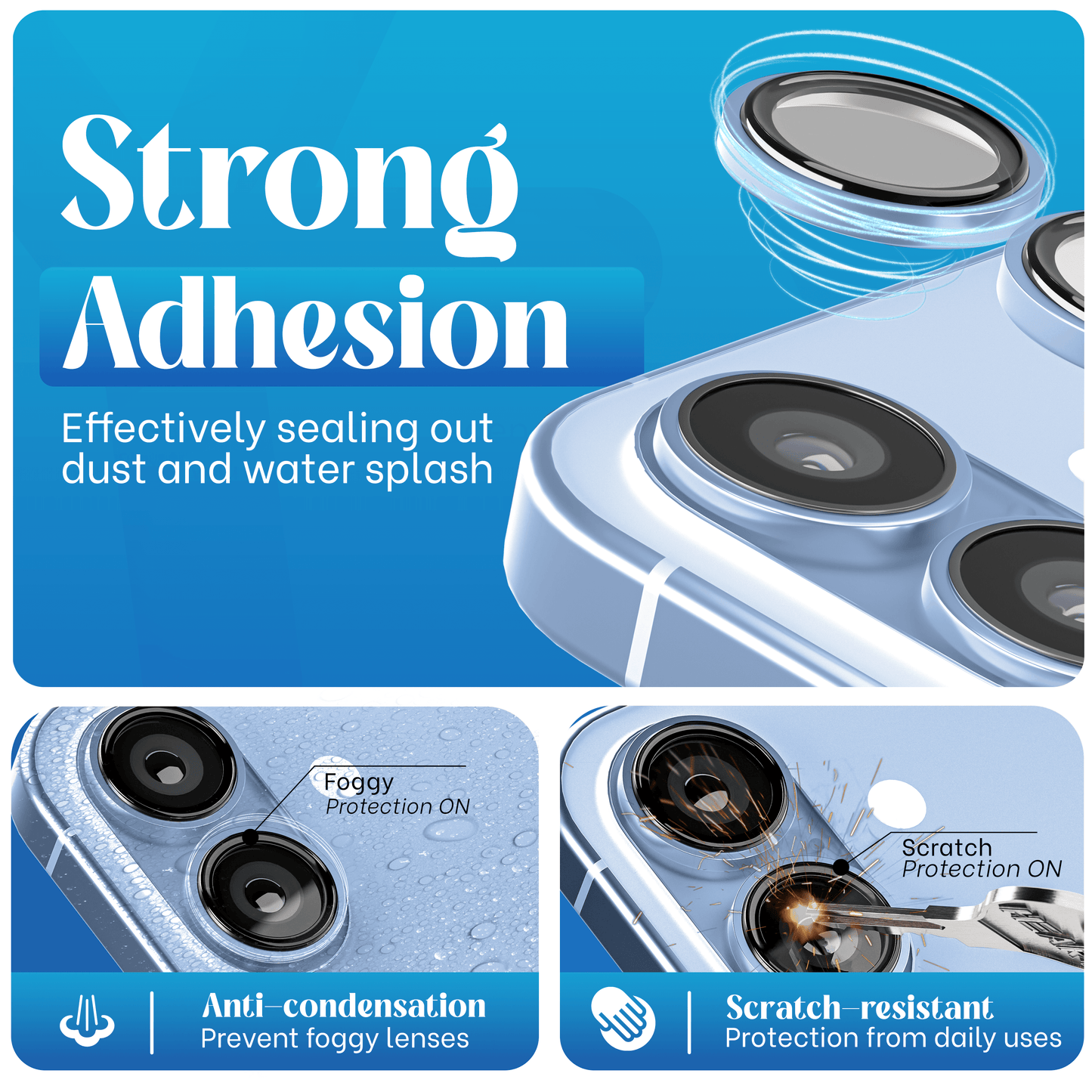 REOVO Camera Protector – Geschikt voor iPhone 17 - 0.05mm Slim Fit – Nevel Blauw -Titanium Frame – Anti-Kras & Schokbestendig