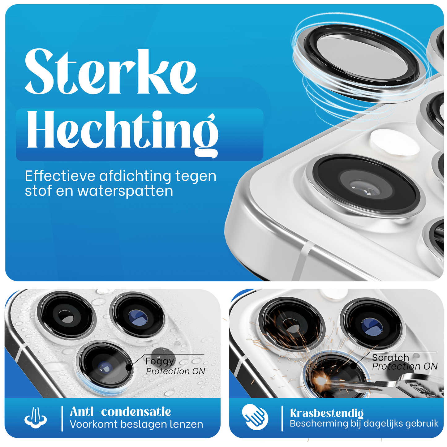 REOVO Camera Protector – Geschikt voor iPhone 17 Pro - 0.05mm Slim Fit – Wit Zilver -Titanium Frame – Anti-Kras & Schokbestendig