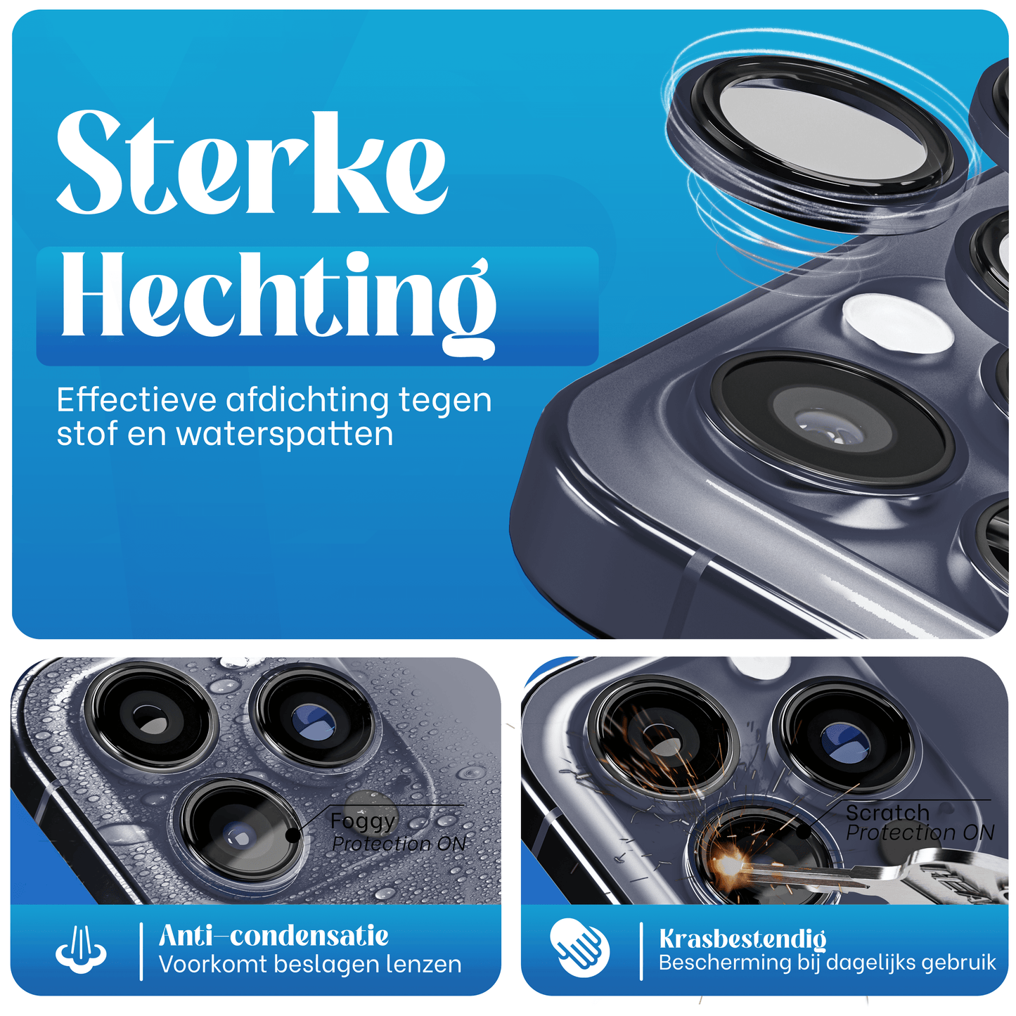 REOVO Camera Protector – Geschikt voor iPhone 17 Pro - 0.05mm Slim Fit – Diep Blauw -Titanium Frame – Anti-Kras & Schokbestendig