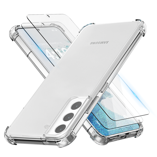 iTech Combo: 2 Screenprotectors & 1 Bumper Hoes voor Samsung Galaxy S22 – 3-in-1 Bescherming