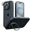 2-in-1 Black Transparent MagSafe Case with Phone Stand and Camera Lens Protector for iPhone 15 Plus