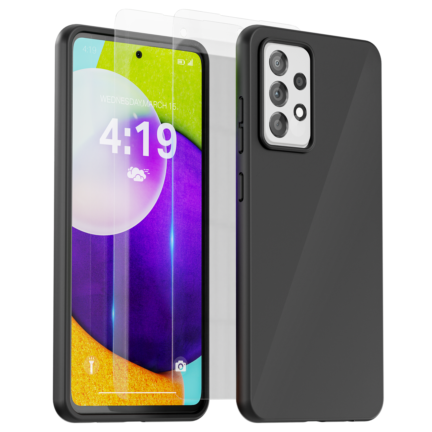 My Case Combo: Zwarte Siliconen Hoes met 2 Screenprotectors voor Samsung Galaxy A52 – Extra Veiligheid
