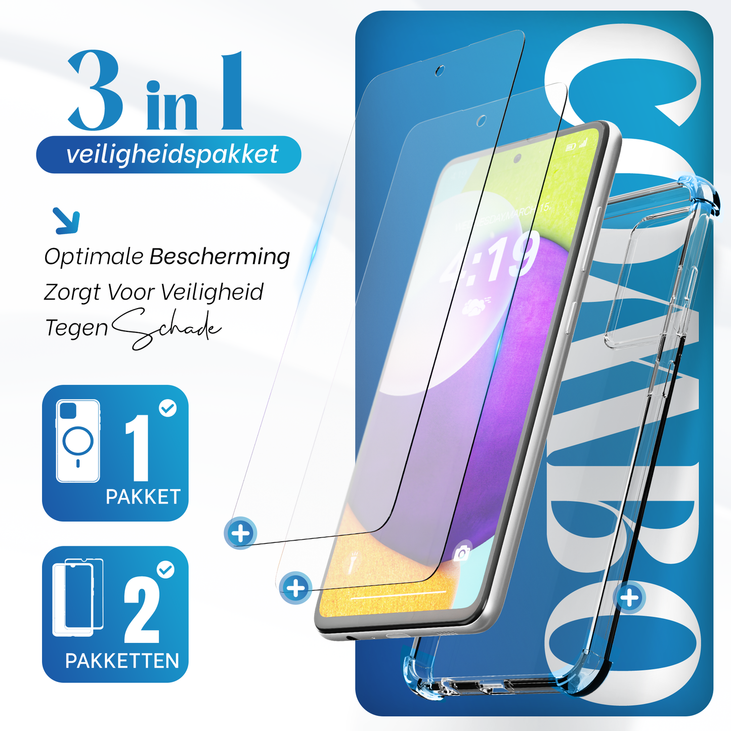 iTech Combo: 2 Screenprotectors & 1 Bumper Hoes voor Samsung Galaxy A52 – 3-in-1 Bescherming