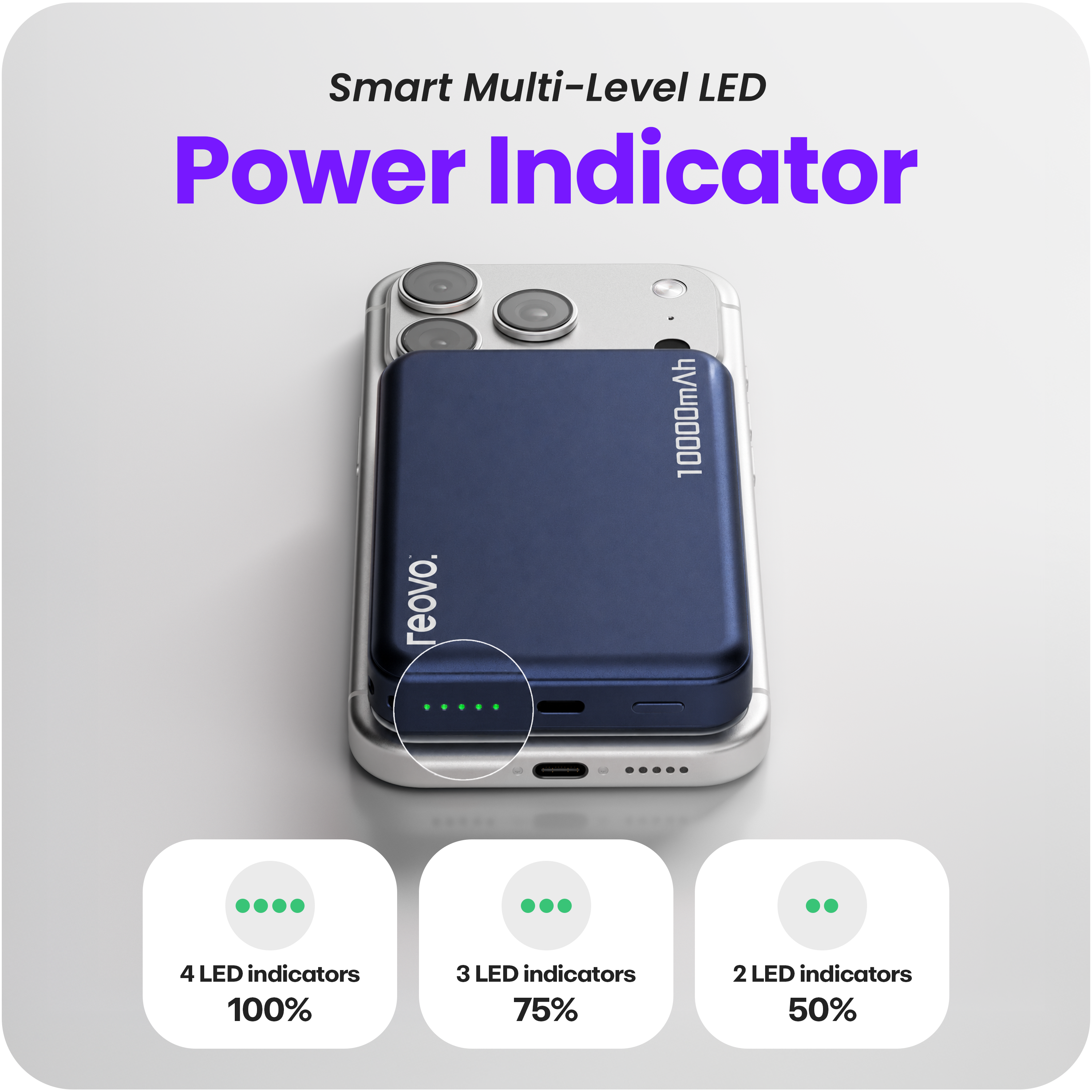 Powerbank 10.000 mAh - 25W draadloos opladen - Q2.2 - Geschikt voor MagSafe - Usb c kabel - Powerbanks - Magnetisch opladen - Snellader - Noodpakket - Draadloos opladen - Met USB-C Poort - Blauw