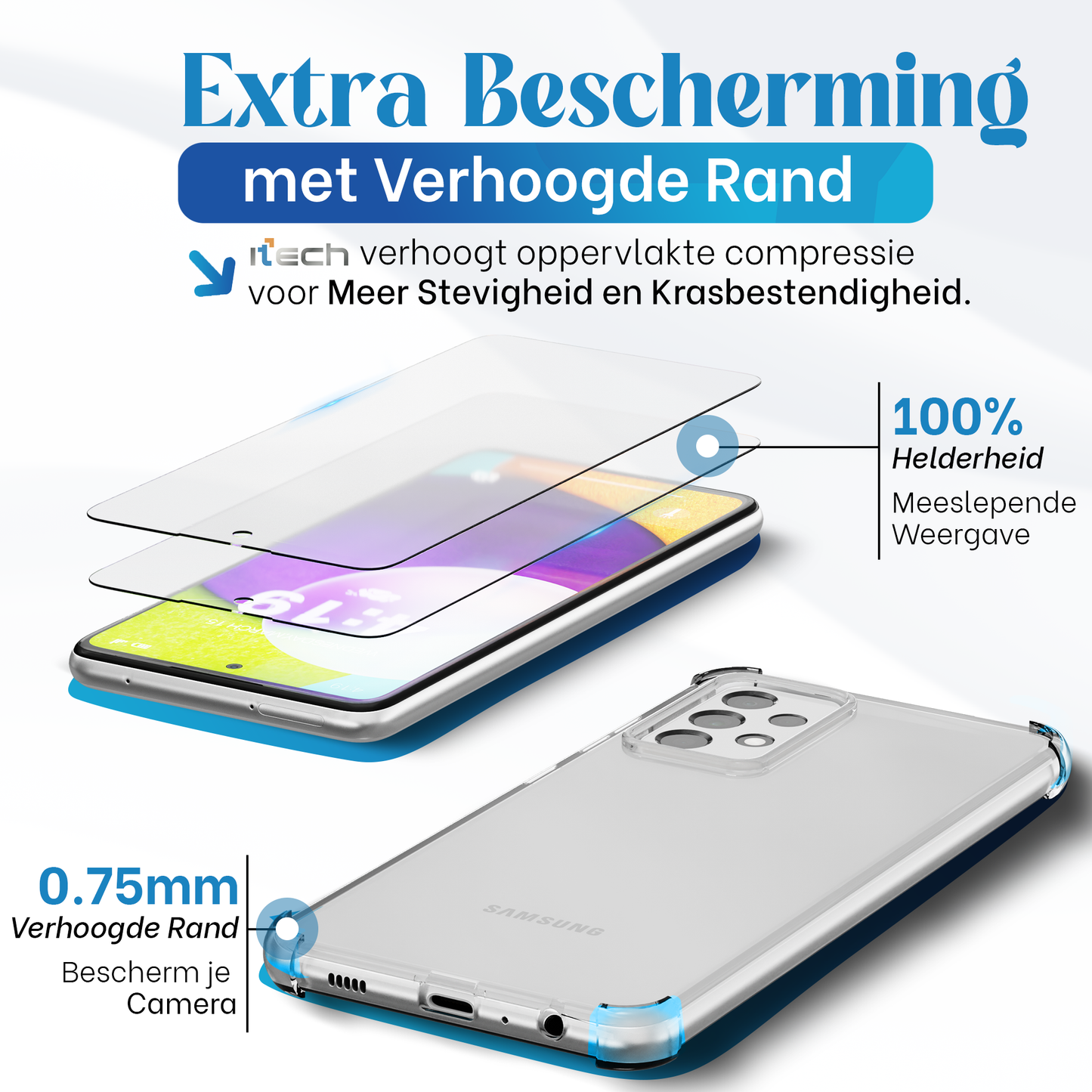 iTech Combo: 2 Screenprotectors & 1 Bumper Hoes voor Samsung Galaxy A52 – 3-in-1 Bescherming
