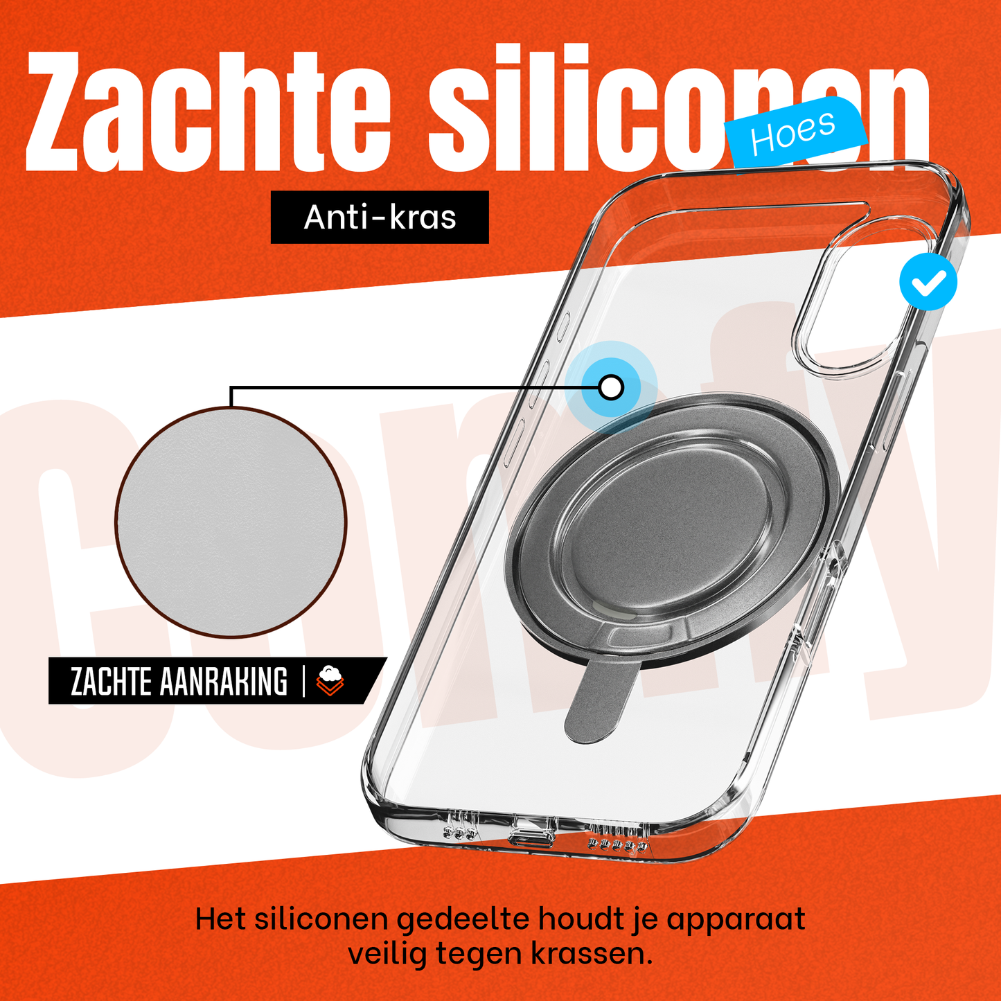 iPhone 16 Hoesje – Shockproof MagSafe Case met 360 Ring Stand Transparant