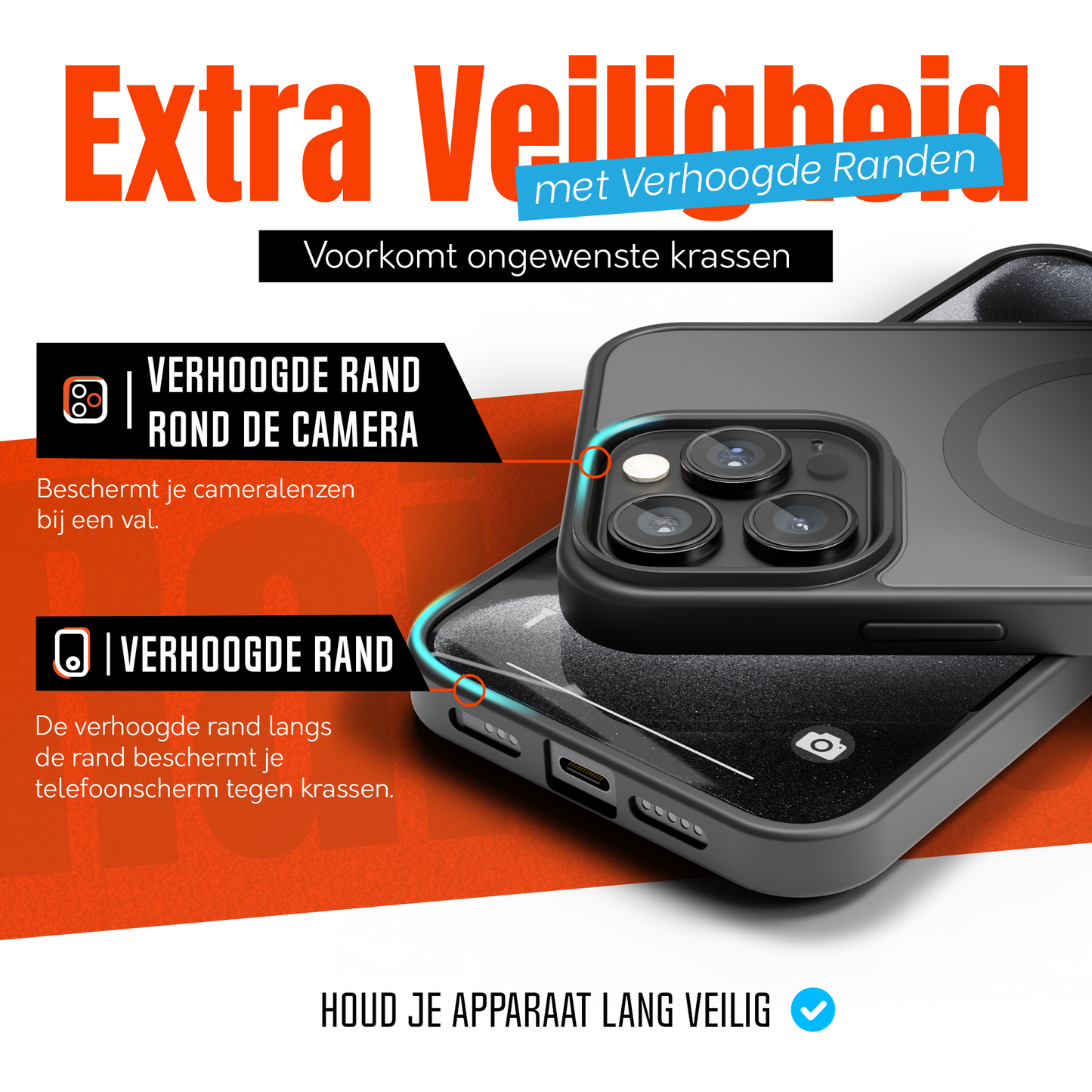 My Case Zwart MagSafe Hoesje geschikt voor iPhone 15 Pro – Slank, Sterk & MagSafe-Klaar