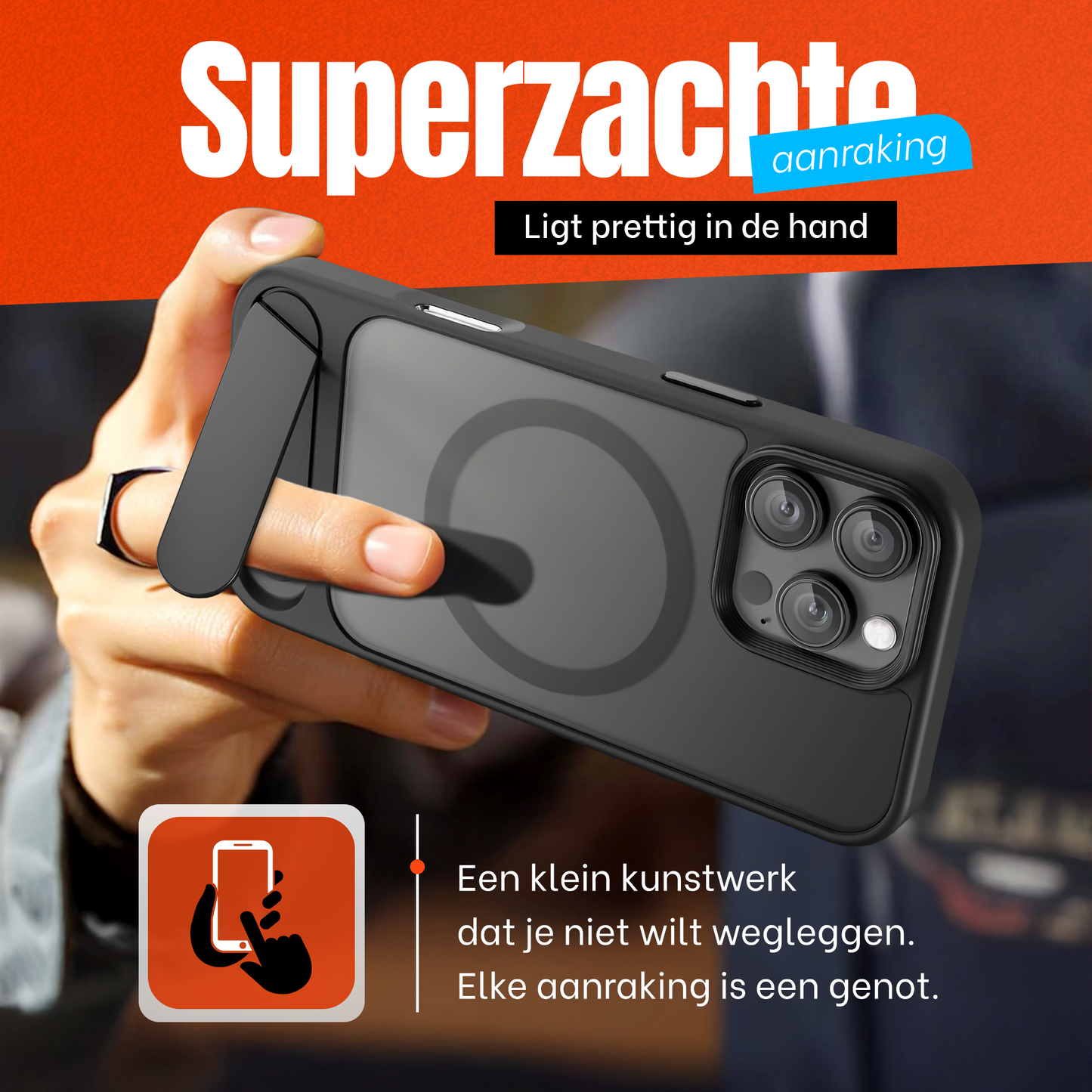 My Case - Hoesje geschikt voor iPhone 16 Pro MagSafe - Zwart - Draadloos Opladen - Standaard - Soepele Metalen Knoppen