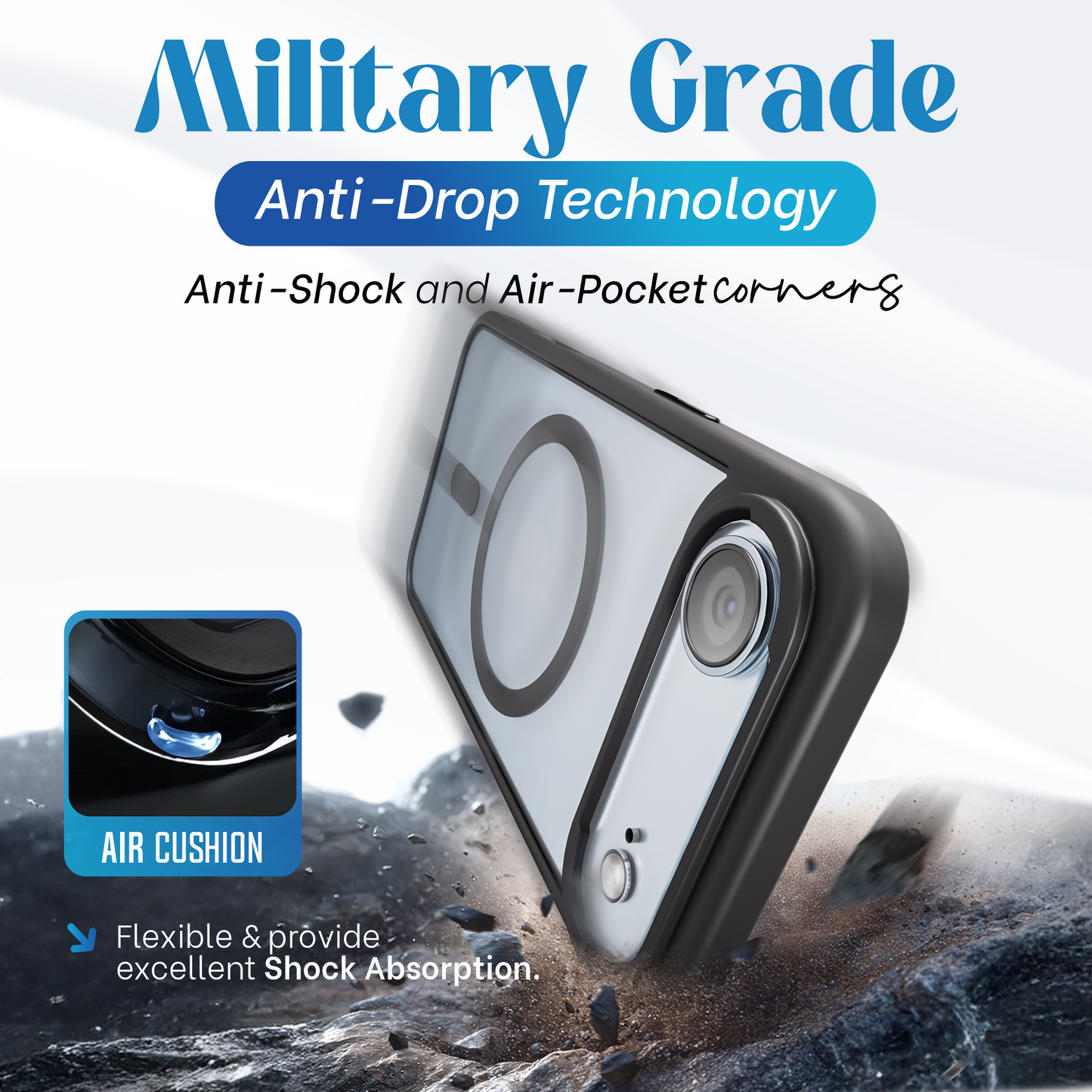 Reovo - Hoesje geschikt voor iPhone Air - Zwart - Transparant - geschikt voor MagSafe - Anti-slip case