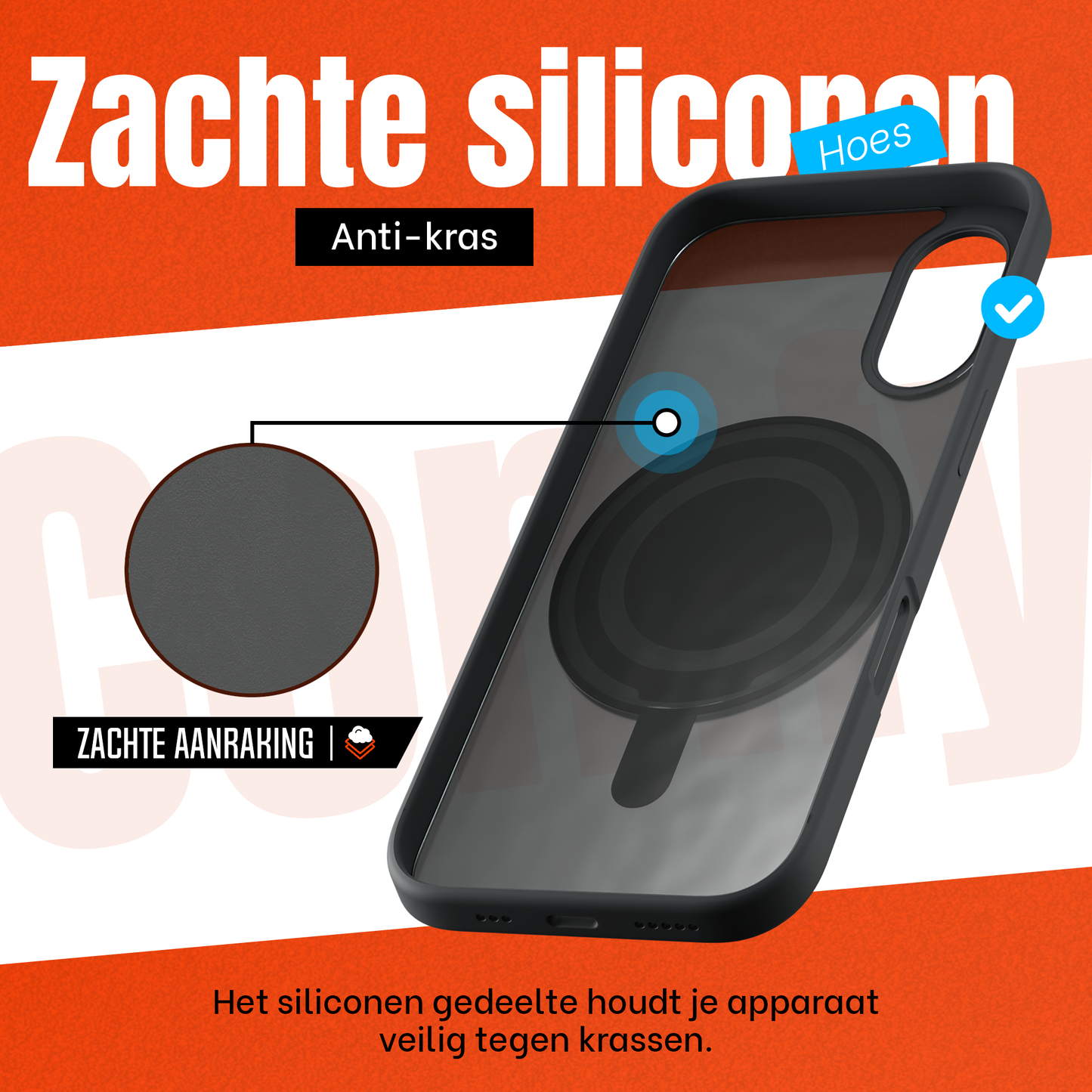 iPhone 16 Hoesje – Shockproof MagSafe Case met 360° Ring Stand Zwart
