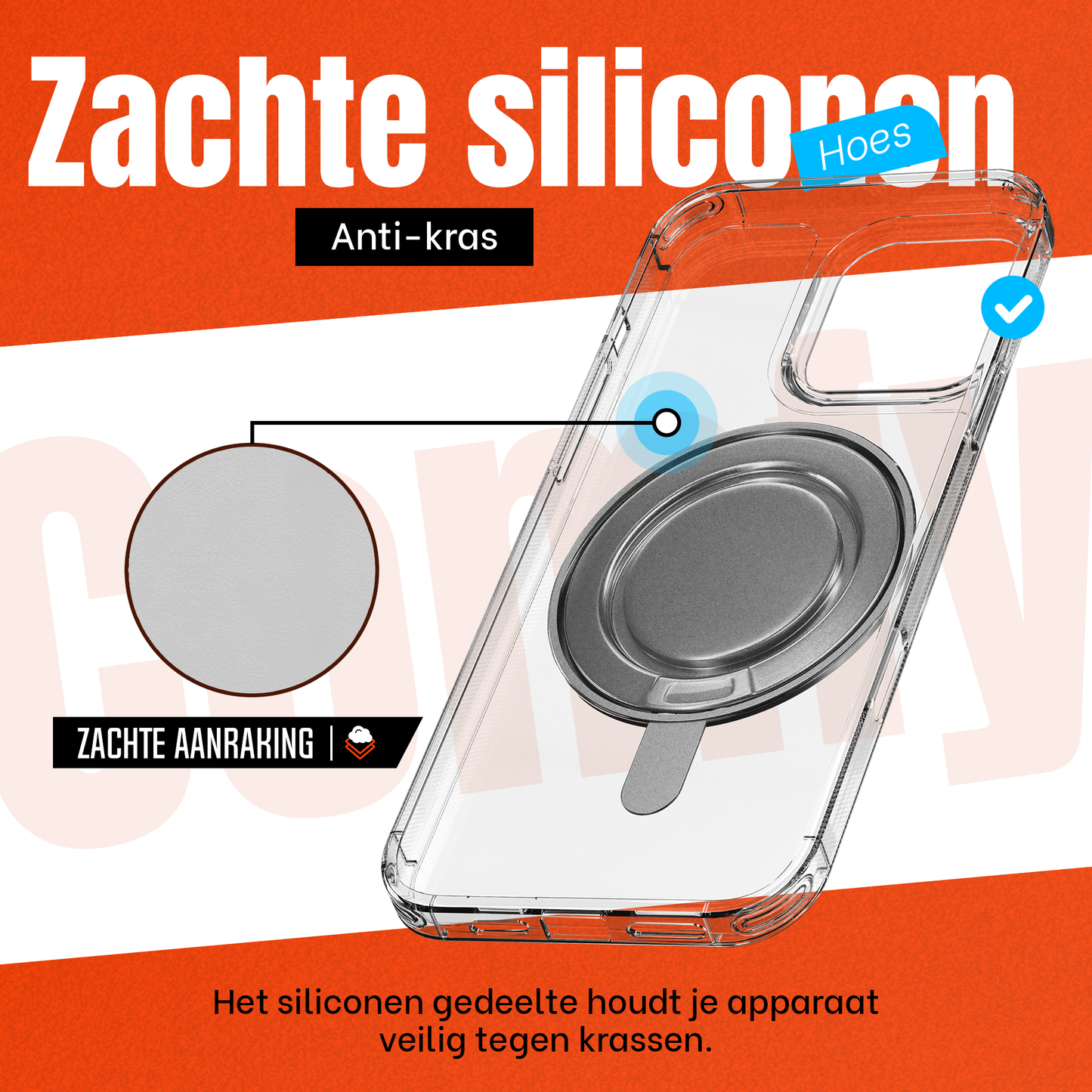 iPhone 16 Pro Hoesje – Shockproof MagSafe Case met 360° Ring Stand Transparant