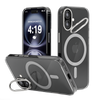 iPhone 16 Hoesje – Transparant MagSafe Case met Metalen Stand & Oranje Button