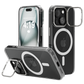 iPhone 15 Hoesje – Transparant MagSafe Case met Metalen Stand & Oranje Button