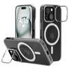 iPhone 15 Hoesje – Transparant MagSafe Case met Metalen Stand & Oranje Button
