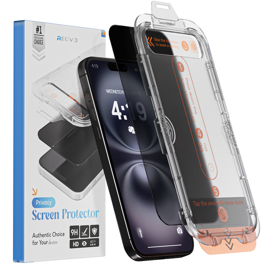 REOVO Privacy Screen Protector - Geschikt voor iPhone 16 Plus - Gorilla Glass Extra Hard - Installatie Tool