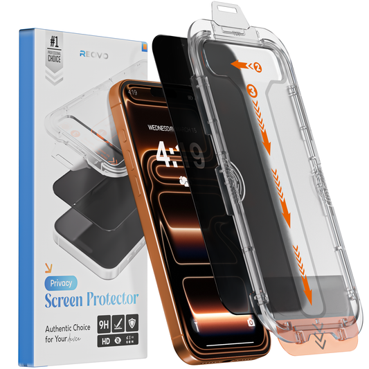 REOVO Privacy Screen Protector - Geschikt voor iPhone 17 Pro Max - Gorilla Glass Extra Hard - Installatie Tool