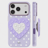 Reovo Dots Hoesje - Geschikt voor iPhone 17 Pro - Hartvormige Zuignap Grip & Telefoonstandaard - Zwart/Roze