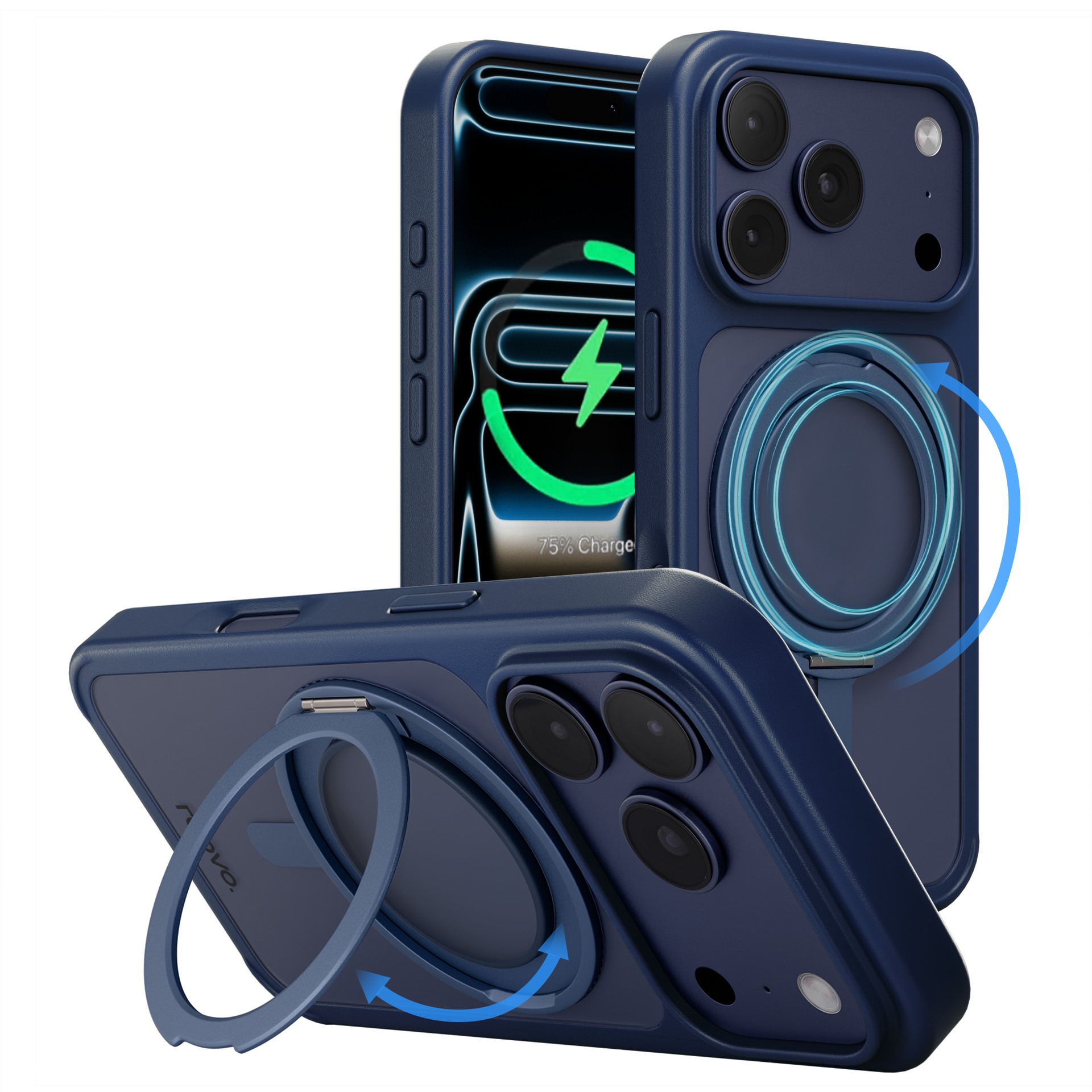iPhone 17 Pro Max hoesje Donker Blauw Magsafe 360 telefoonstandaard