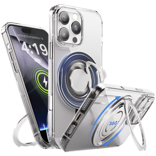 iPhone 16 Pro Hoesje – Shockproof MagSafe Case met 360° Ring Stand Transparant