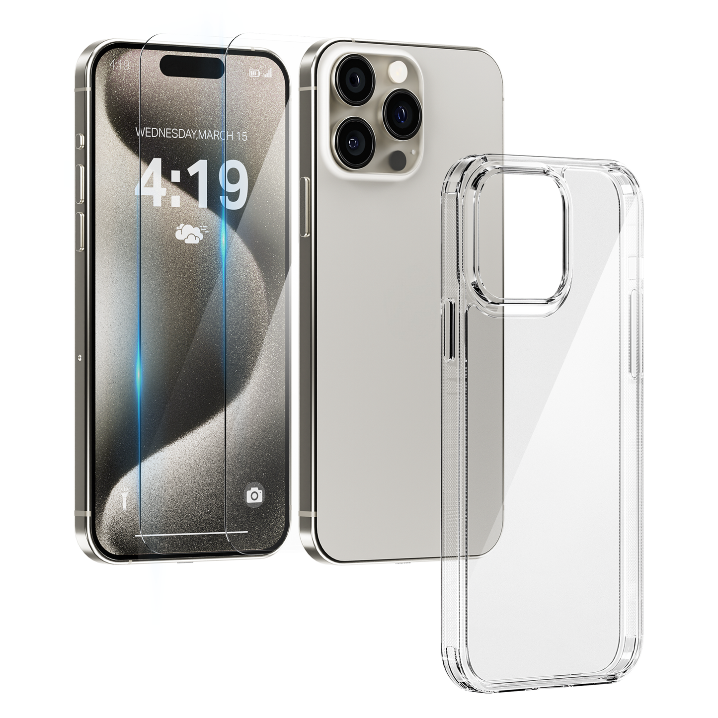 My Case Combo: Transparante Hoes met 2 Screenprotectors voor iPhone 15 Pro – Extra Veiligheid