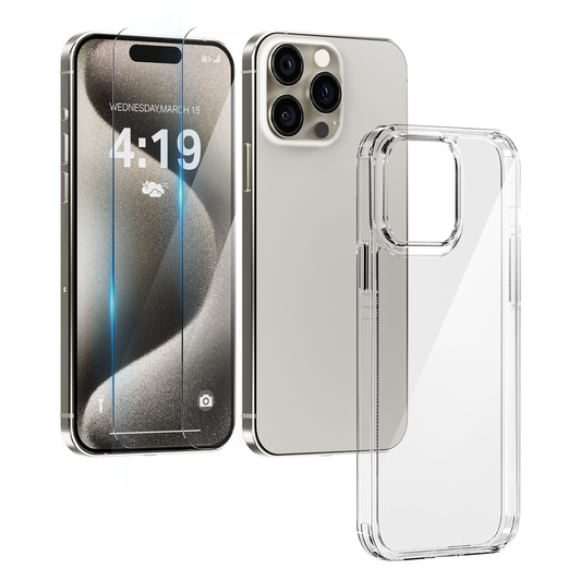 My Case Combo: Transparante Hoes met 2 Screenprotectors voor iPhone 15 Pro – Extra Veiligheid