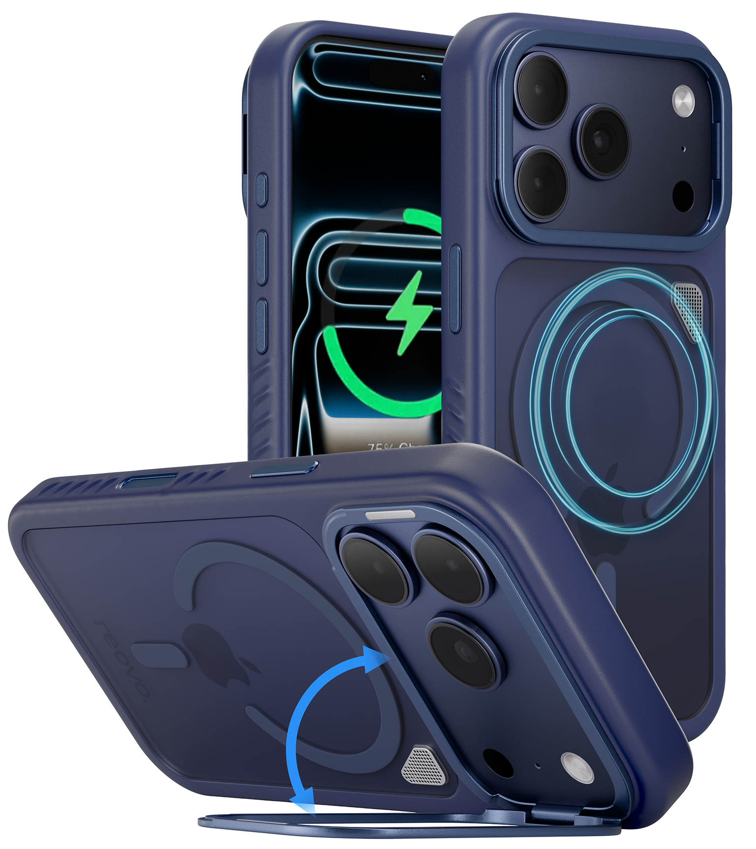 iPhone 17 Pro Max Camera Stand case Donker Blauw