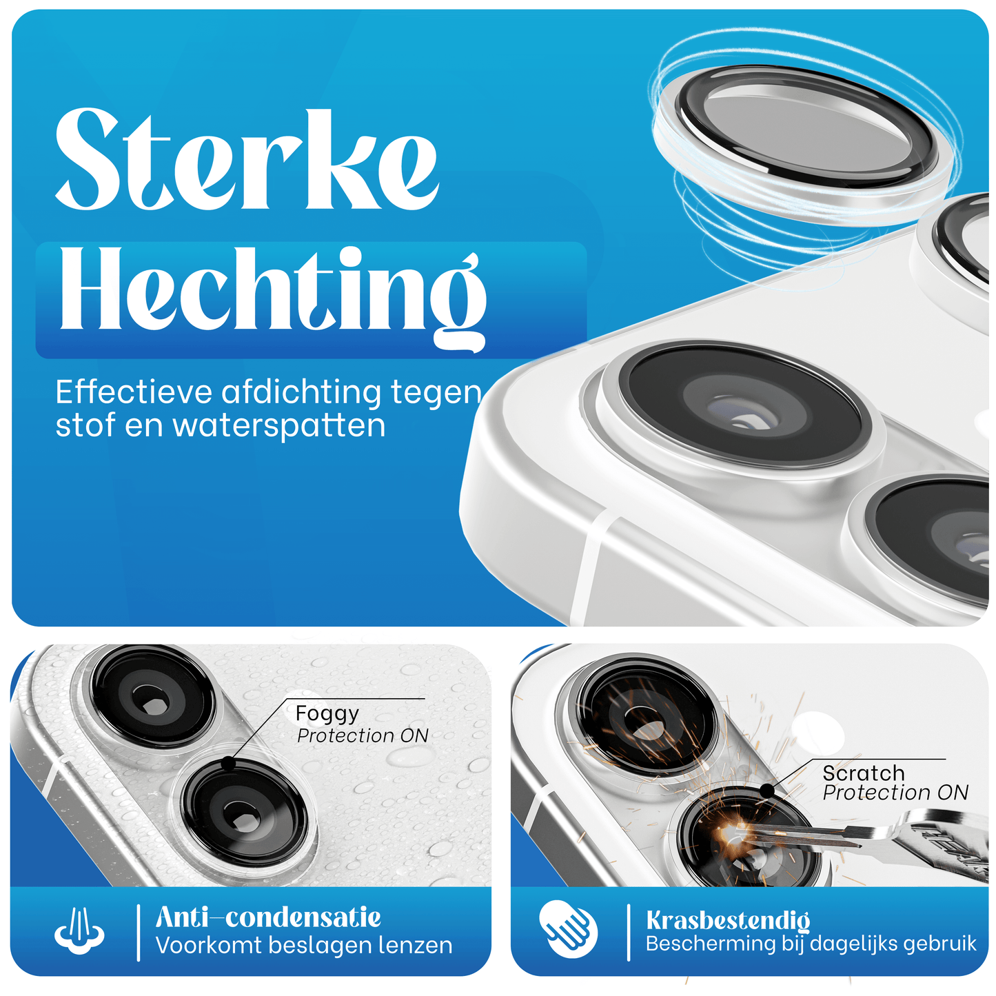 REOVO Camera Protector – Geschikt voor iPhone 17 - 0.05mm Slim Fit – Wit Zilver -Titanium Frame – Anti-Kras & Schokbestendig