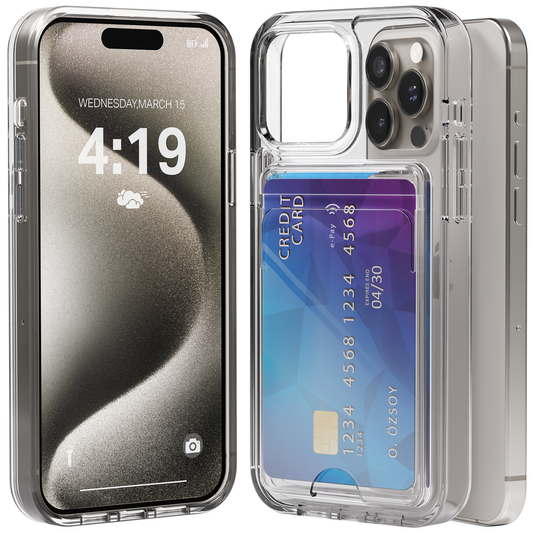 Crystal Clear Hard Case with Card Holder for iPhone 15 Pro