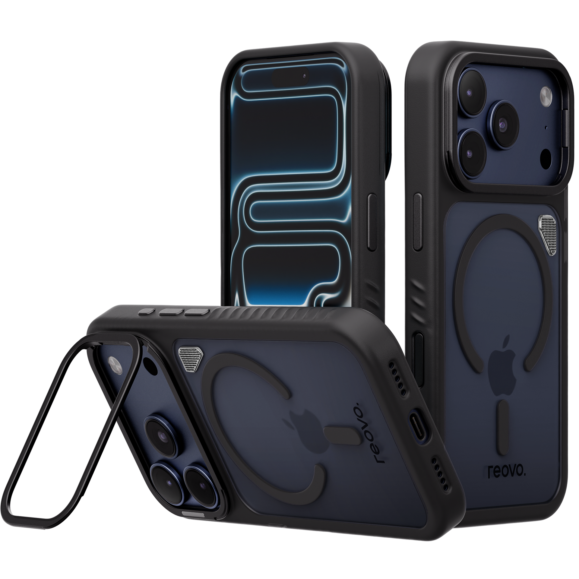 Reovo - Hoesje Geschikt voor iPhone 17 Pro Max - Camera standaard - Geschikt voor MagSafe - Zwart - anti-val technologie