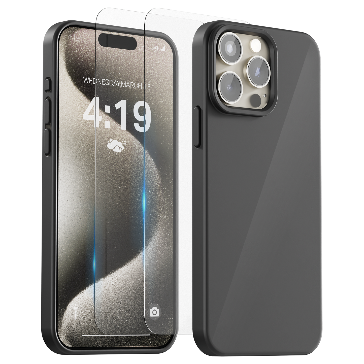 My Case Combo: Zwarte Siliconen Hoes met 2 Screenprotectors voor iPhone 15 Pro Max – Extra Veiligheid