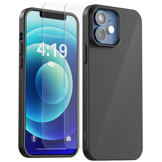 My Case Combo: Zwarte Siliconen Hoes met 2 Screenprotectors voor iPhone 12/12 Pro – Extra Veiligheid