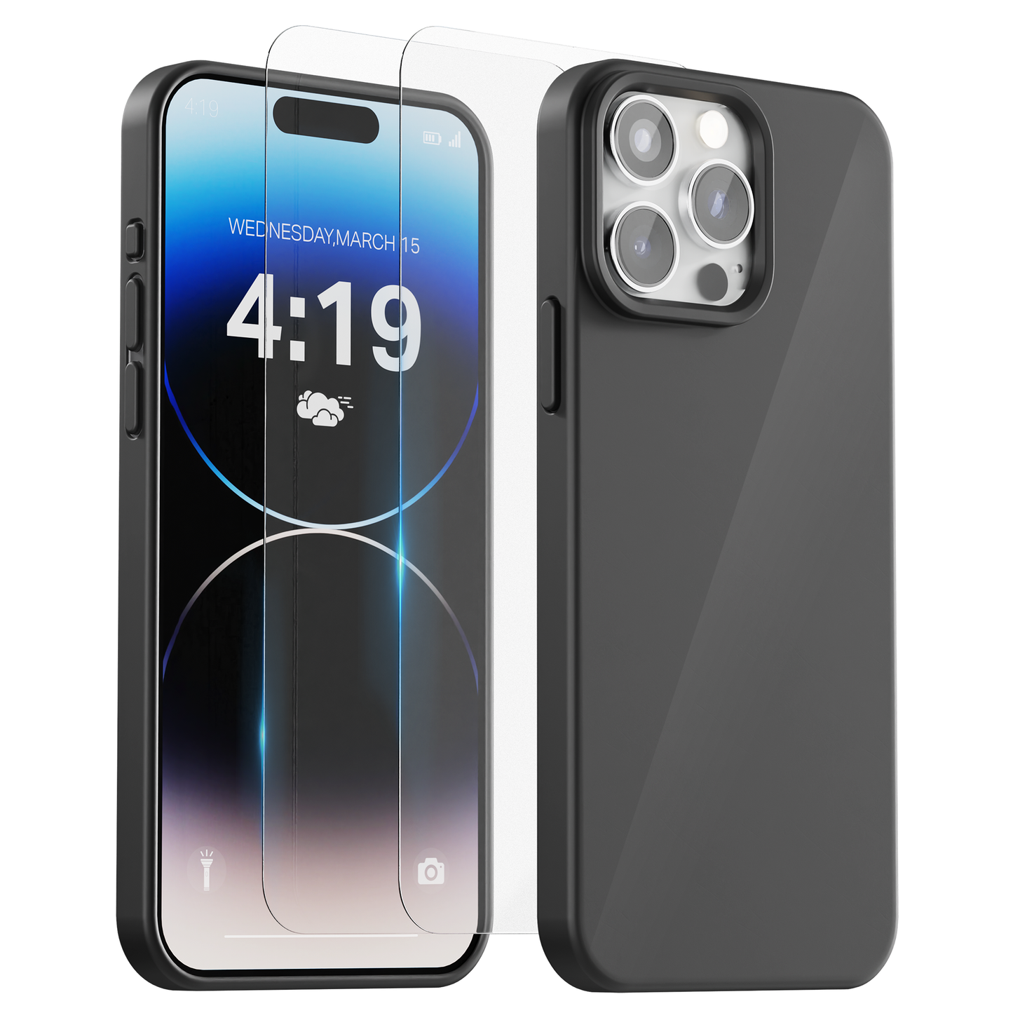 My Case Combo: Zwarte Siliconen Hoes met 2 Screenprotectors voor iPhone 14 Pro – Extra Veiligheid