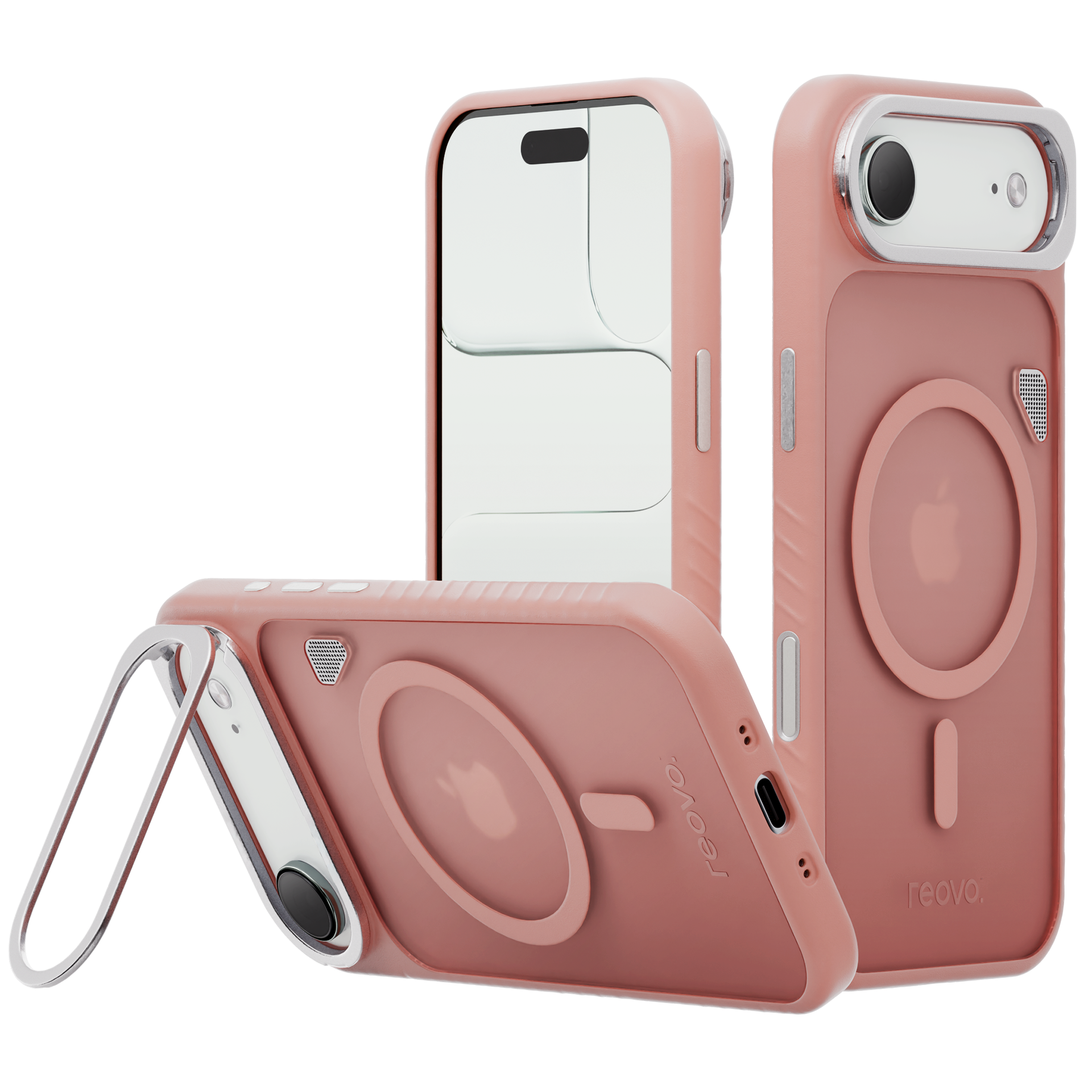Reovo - Hoesje Geschikt voor iPhone 17 Air - Camera standaard - Geschikt voor MagSafe - Roze - anti-val technologie