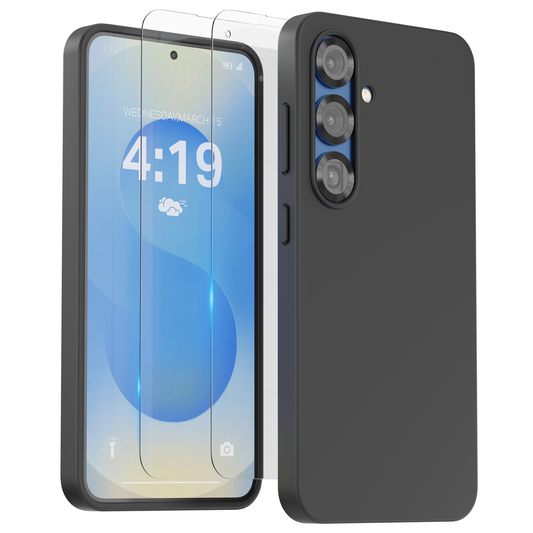 My Case Combo: Zwarte Siliconen Hoes met 2 Screenprotectors voor Samsung Galaxy S25 – Extra Veiligheid