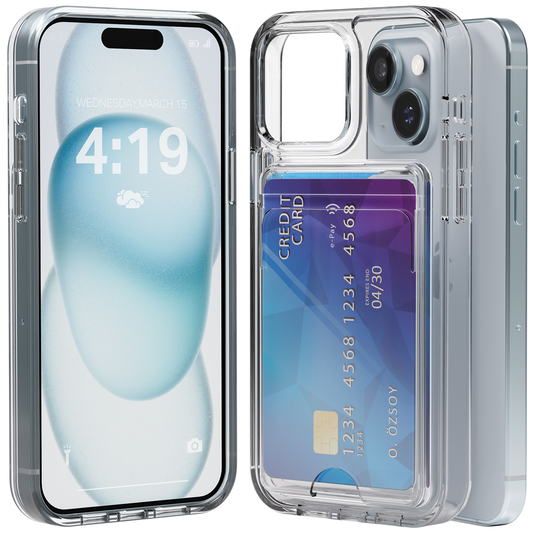 Crystal Clear Hard Case with Card Holder for iPhone 15