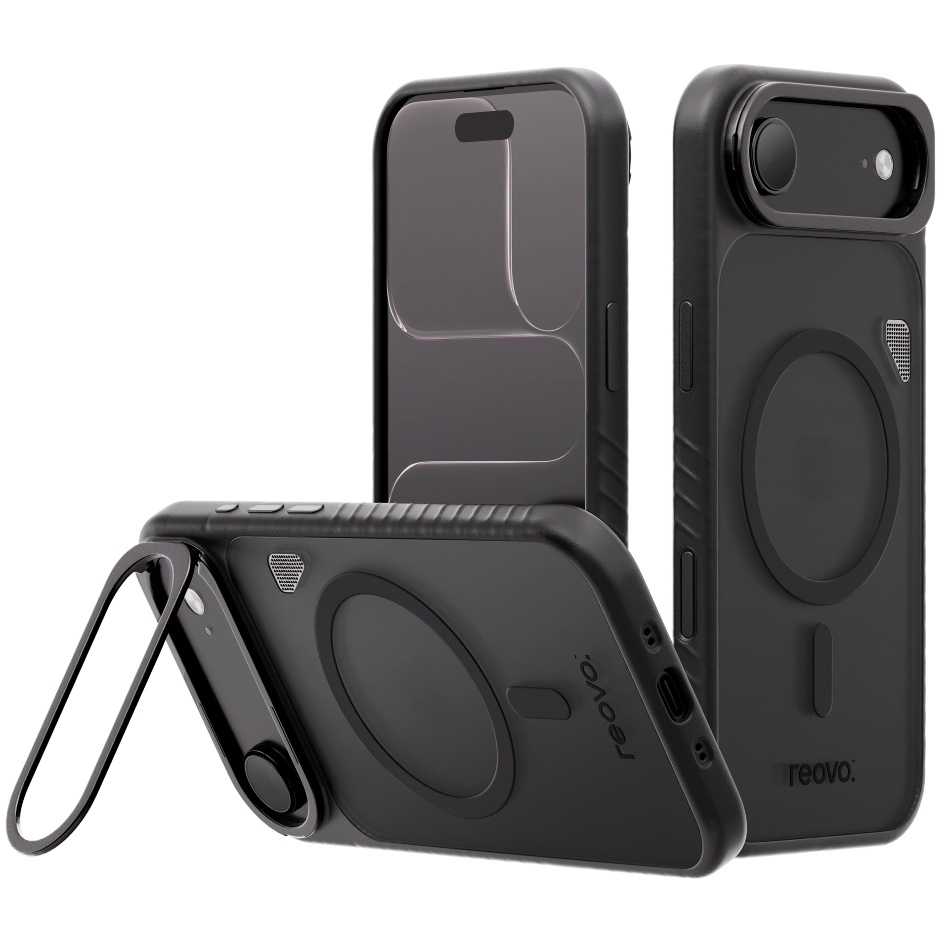 Reovo - Hoesje Geschikt voor iPhone 17 Air - Camera standaard - Geschikt voor MagSafe - Zwart - anti-val technologie