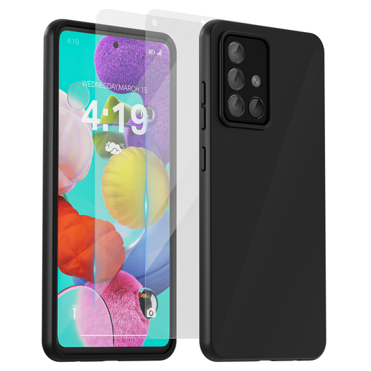 My Case Combo: Zwarte Siliconen Hoes met 2 Screenprotectors voor Samsung Galaxy A51 – Extra Veiligheid