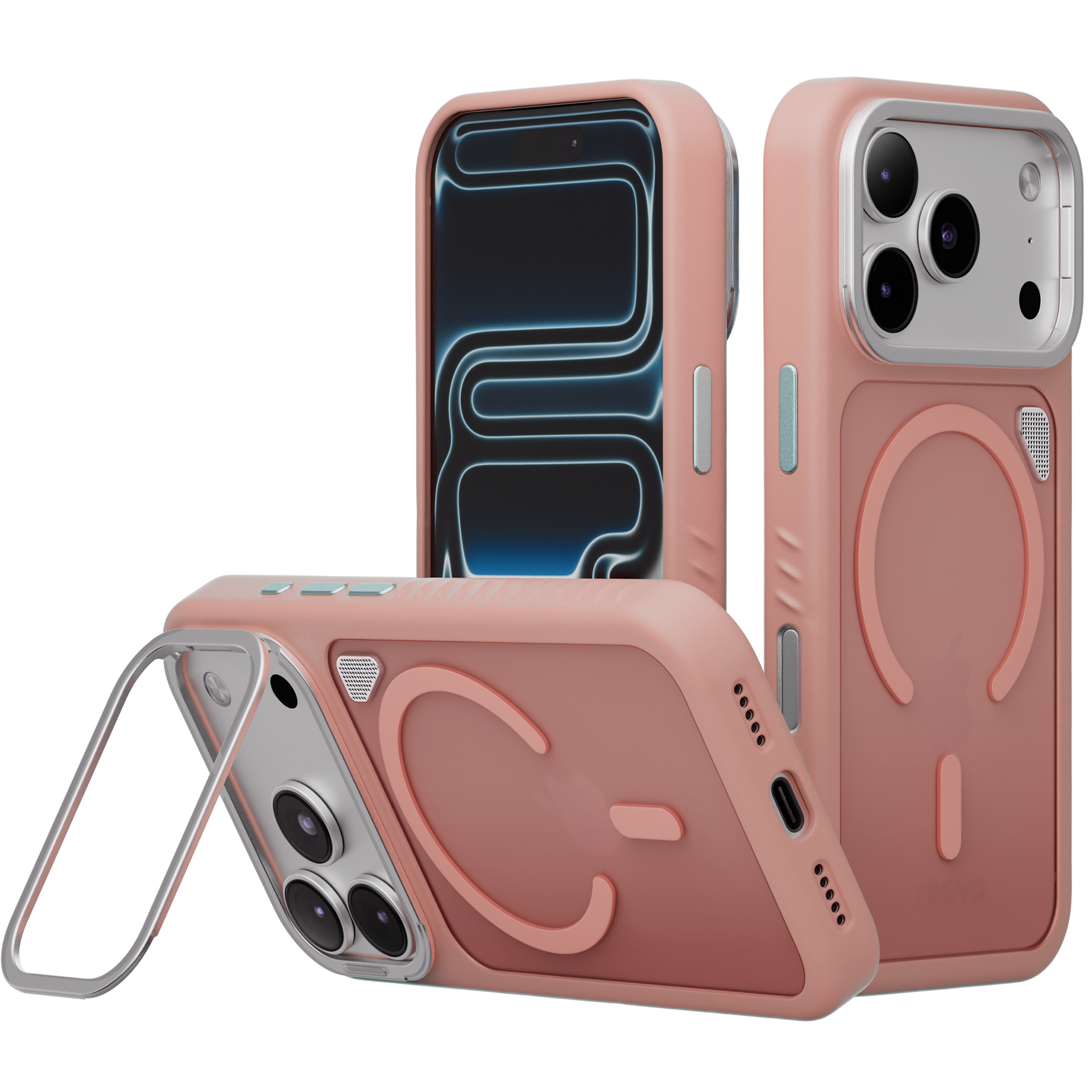 Reovo - Hoesje Geschikt voor iPhone 17 Pro Max - Camera standaard - Geschikt voor MagSafe - Roze - anti-val technologie
