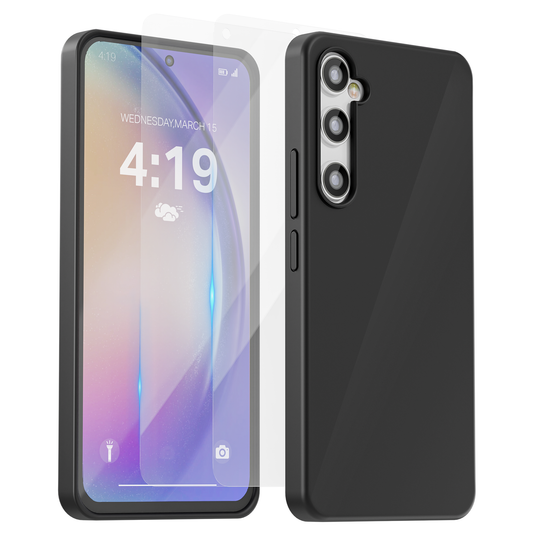 My Case Combo: Zwarte Siliconen Hoes met 2 Screenprotectors voor Samsung Galaxy A54 – Extra Veiligheid
