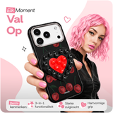 Reovo Cherry Hoesje - Geschikt voor iPhone 17 Pro Max - Hartvormige Zuignap Grip & Telefoonstandaard - Zwart/rood