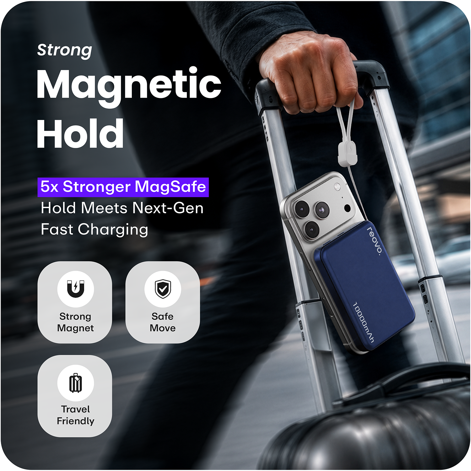 Powerbank 10.000 mAh - 25W draadloos opladen - Q2.2 - Geschikt voor MagSafe - Usb c kabel - Powerbanks - Magnetisch opladen - Snellader - Noodpakket - Draadloos opladen - Met USB-C Poort - Blauw