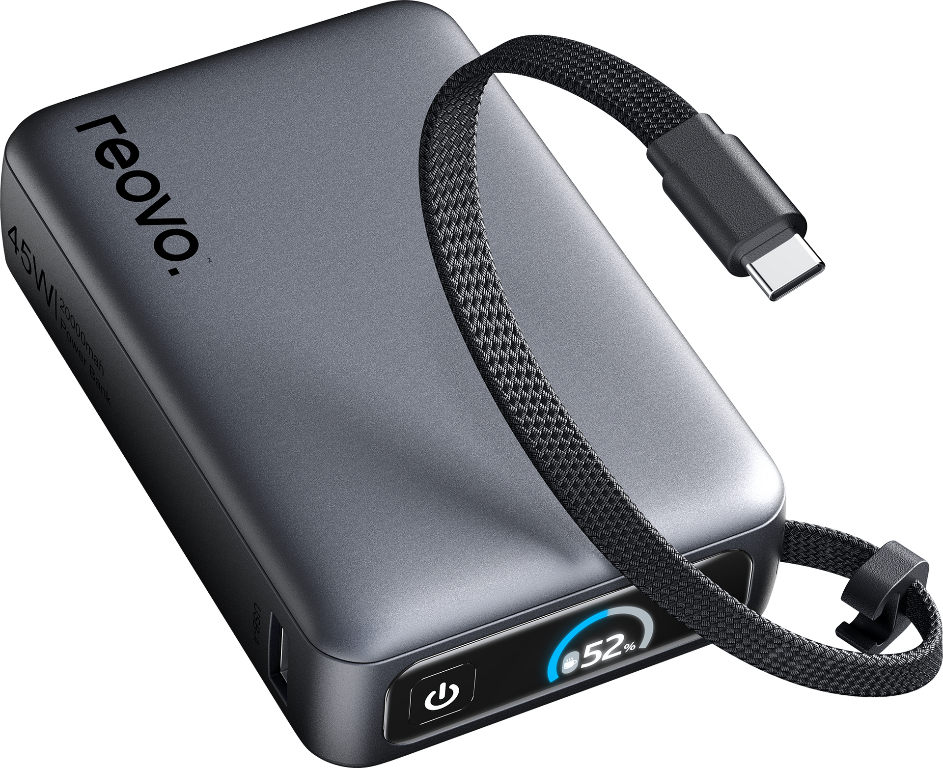 Reovo Pulse Ultra Powerbank 20.000 mAh - 45W Snelladen - USB C Kabel - USB C Poort - USB A Poort - Display - Snellader - Noodpakket