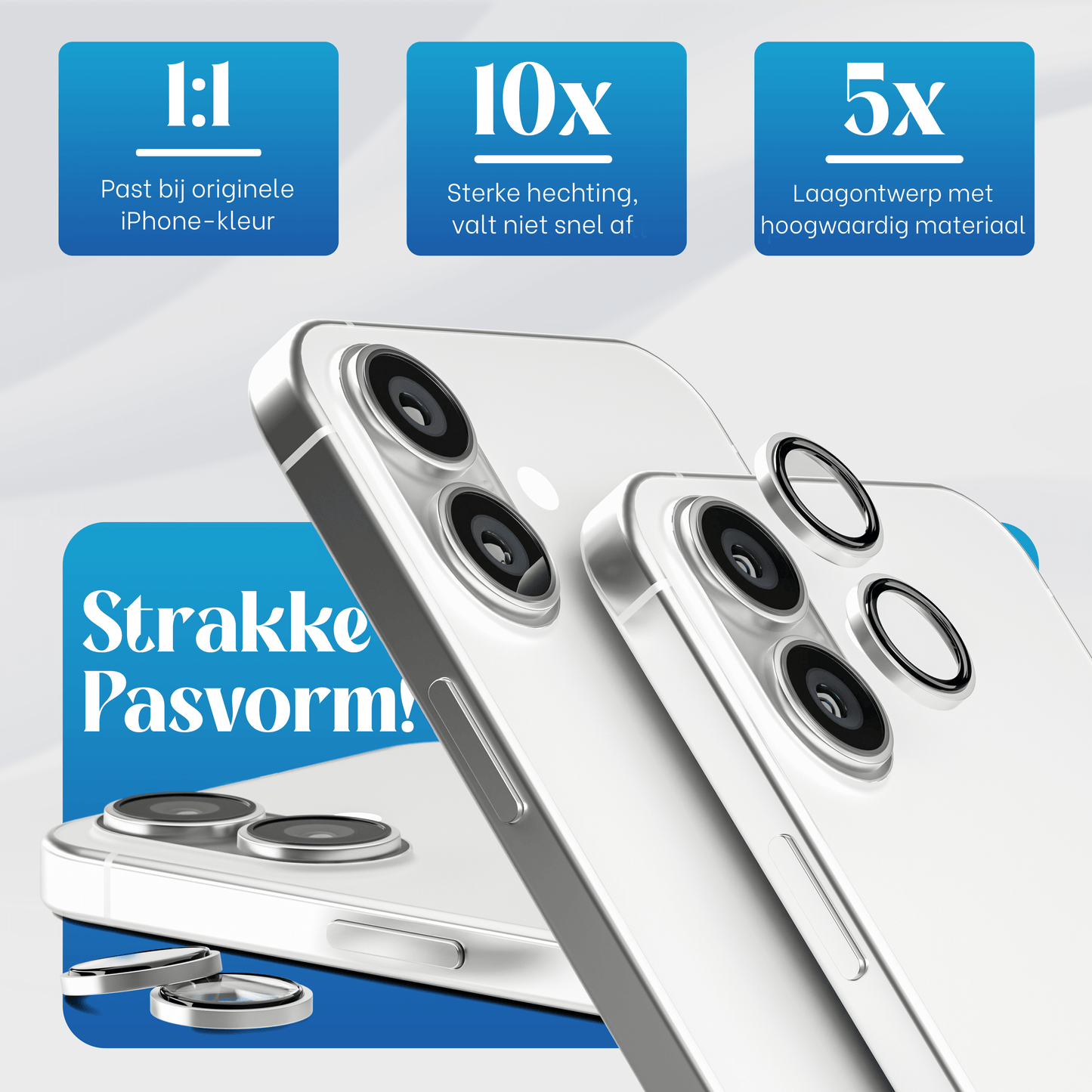 REOVO Camera Protector – Geschikt voor iPhone 17 - 0.05mm Slim Fit – Wit Zilver -Titanium Frame – Anti-Kras & Schokbestendig