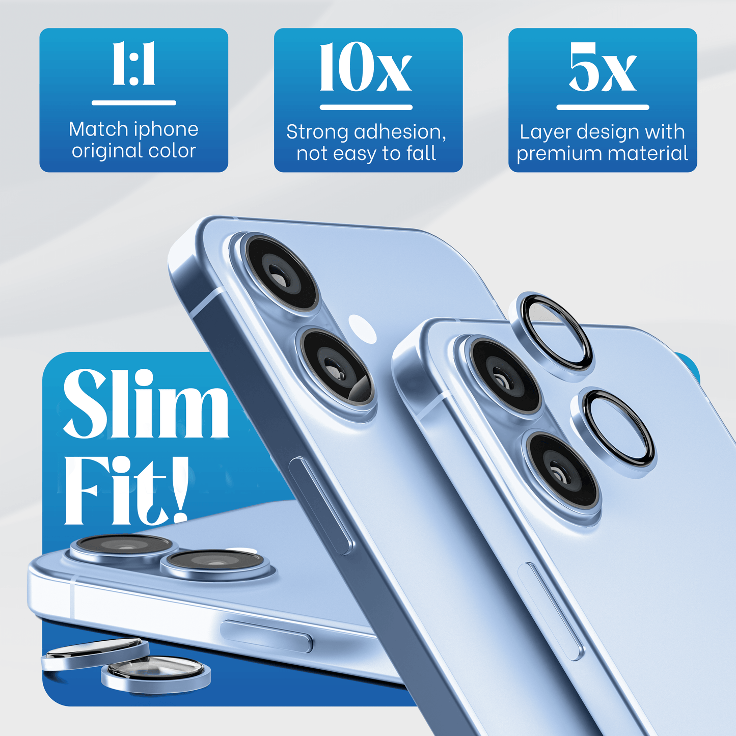 REOVO Camera Protector – Geschikt voor iPhone 17 - 0.05mm Slim Fit – Nevel Blauw -Titanium Frame – Anti-Kras & Schokbestendig
