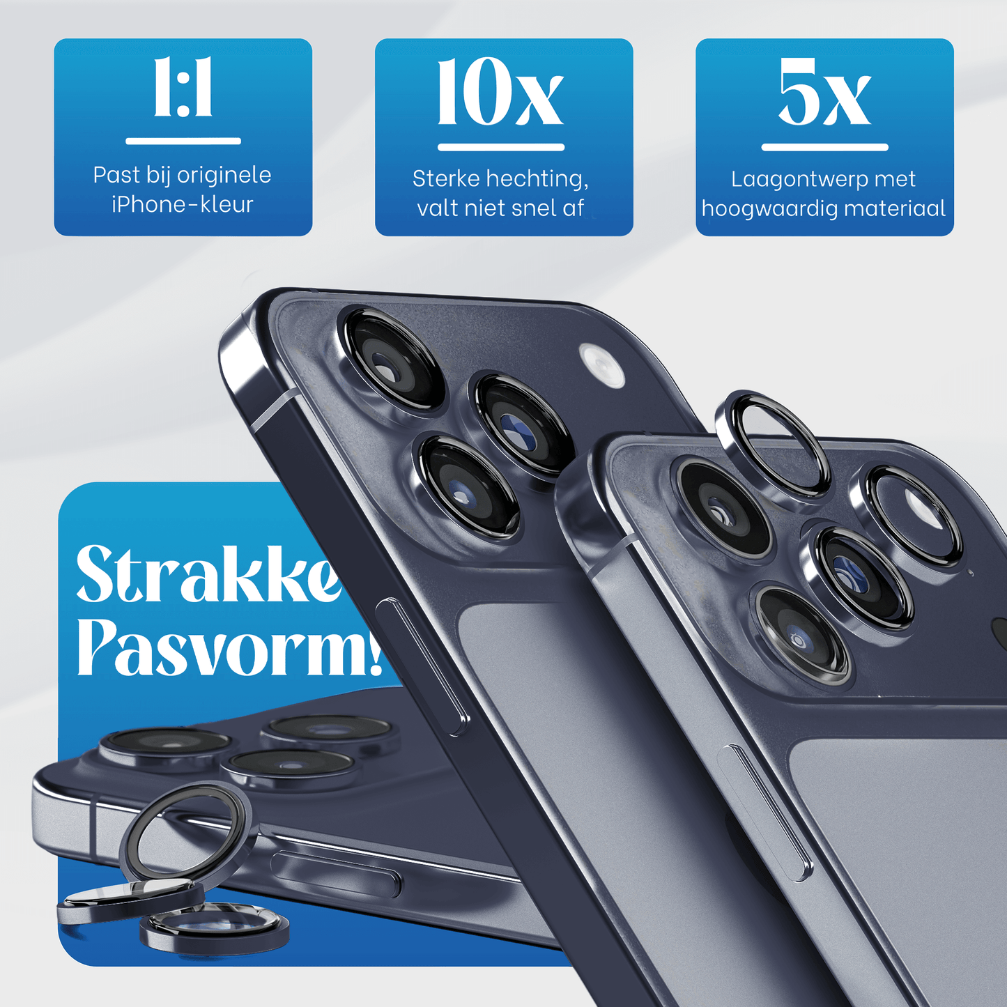 REOVO Camera Protector – Geschikt voor iPhone 17 Pro - 0.05mm Slim Fit – Diep Blauw -Titanium Frame – Anti-Kras & Schokbestendig