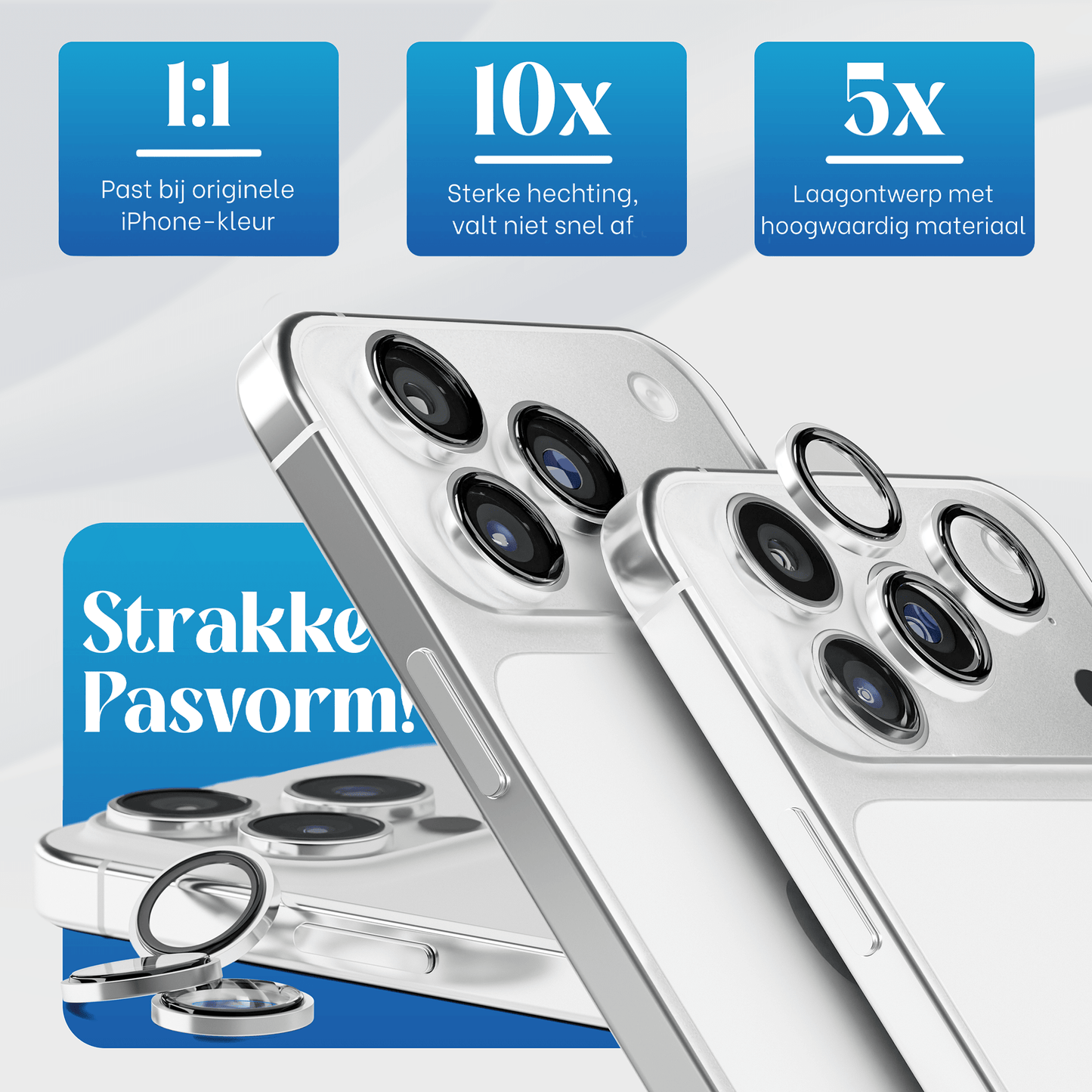 REOVO Camera Protector – Geschikt voor iPhone 17 Pro - 0.05mm Slim Fit – Wit Zilver -Titanium Frame – Anti-Kras & Schokbestendig