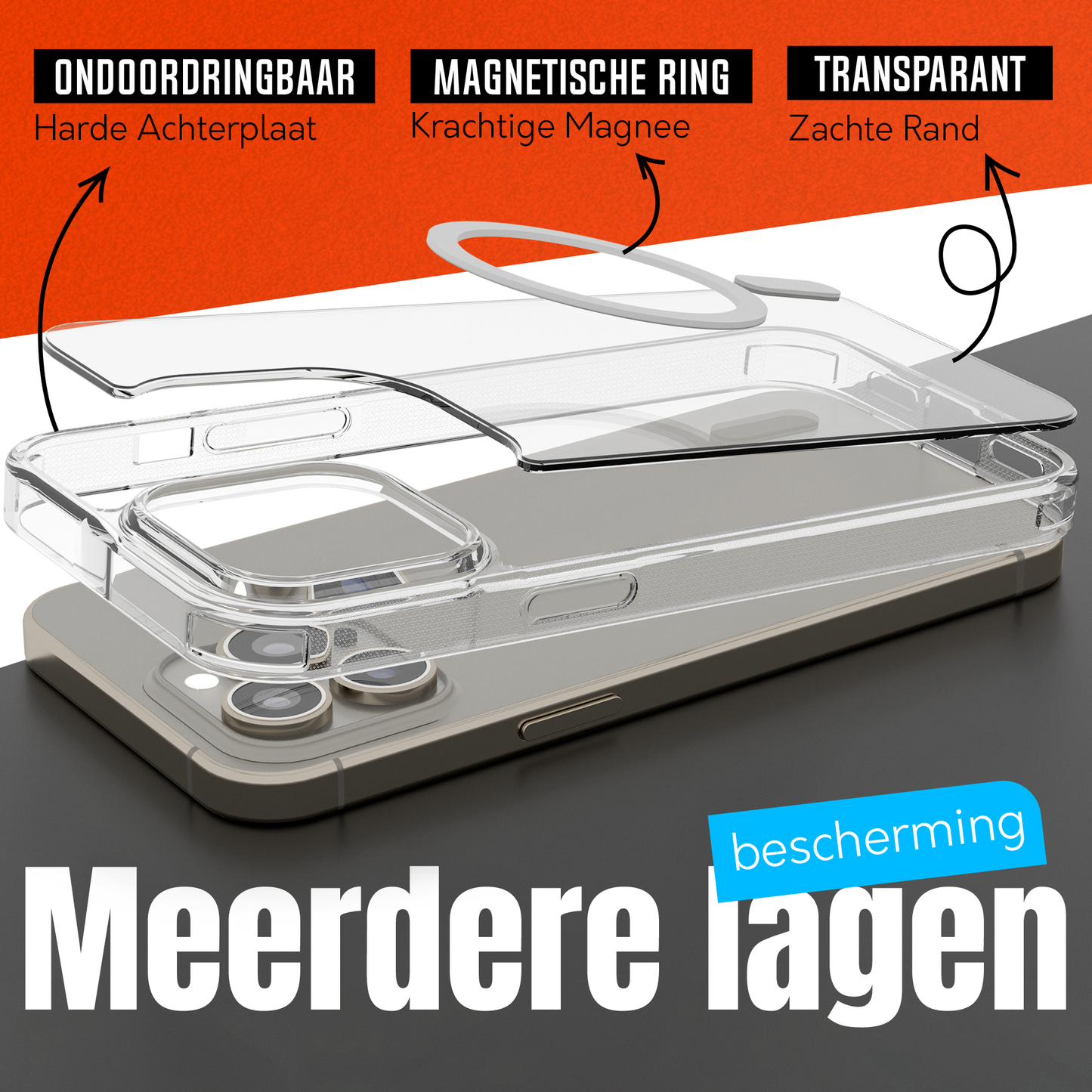 My Case Transparant MagSafe Hoesje voor iPhone 15 Pro – Slank, Sterk & MagSafe-Klaar
