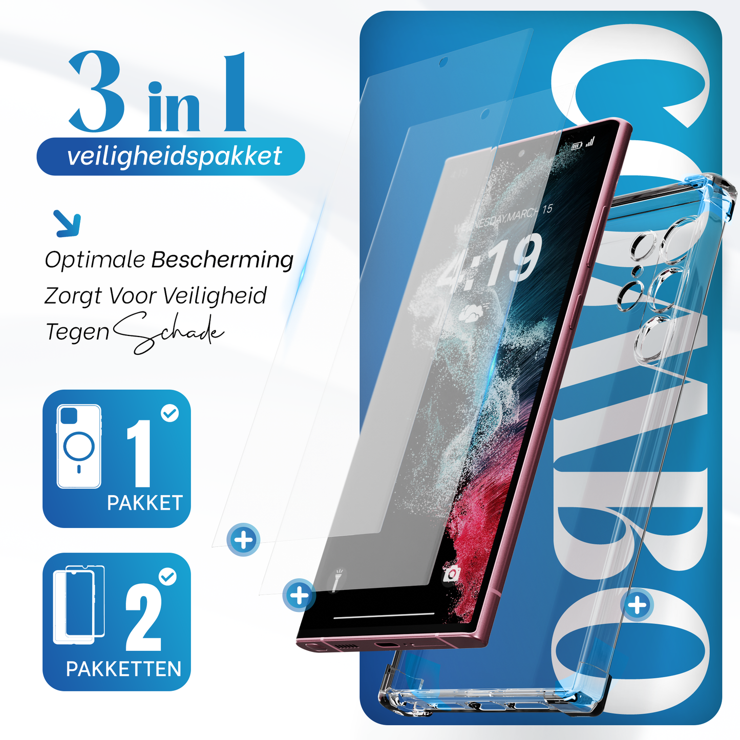 iTech Combo: 2 Screenprotectors & 1 Bumper Hoes voor Samsung Galaxy S22 Ultra – 3-in-1 Bescherming