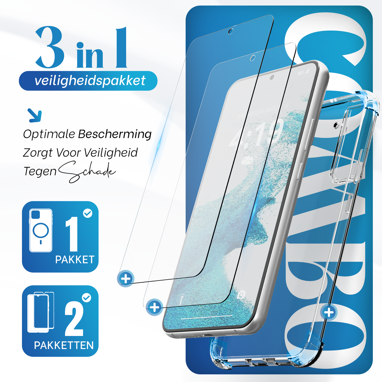 iTech Combo: 2 Screenprotectors & 1 Bumper Hoes voor Samsung Galaxy S22 – 3-in-1 Bescherming