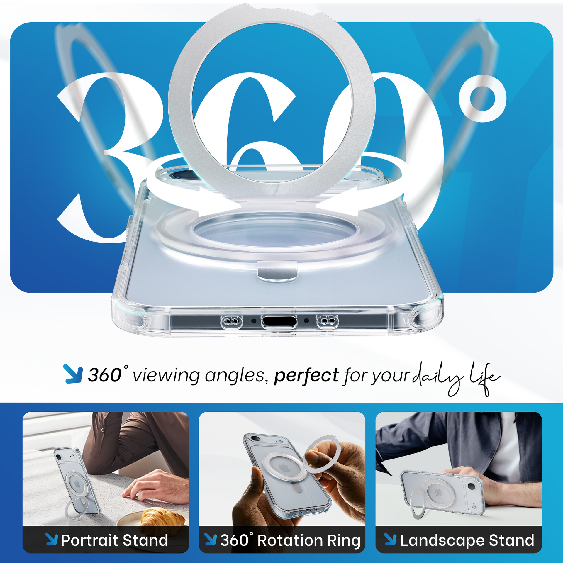 iPhone 17 Air hoesje Transparant Magsafe 360 telefoonstandaard